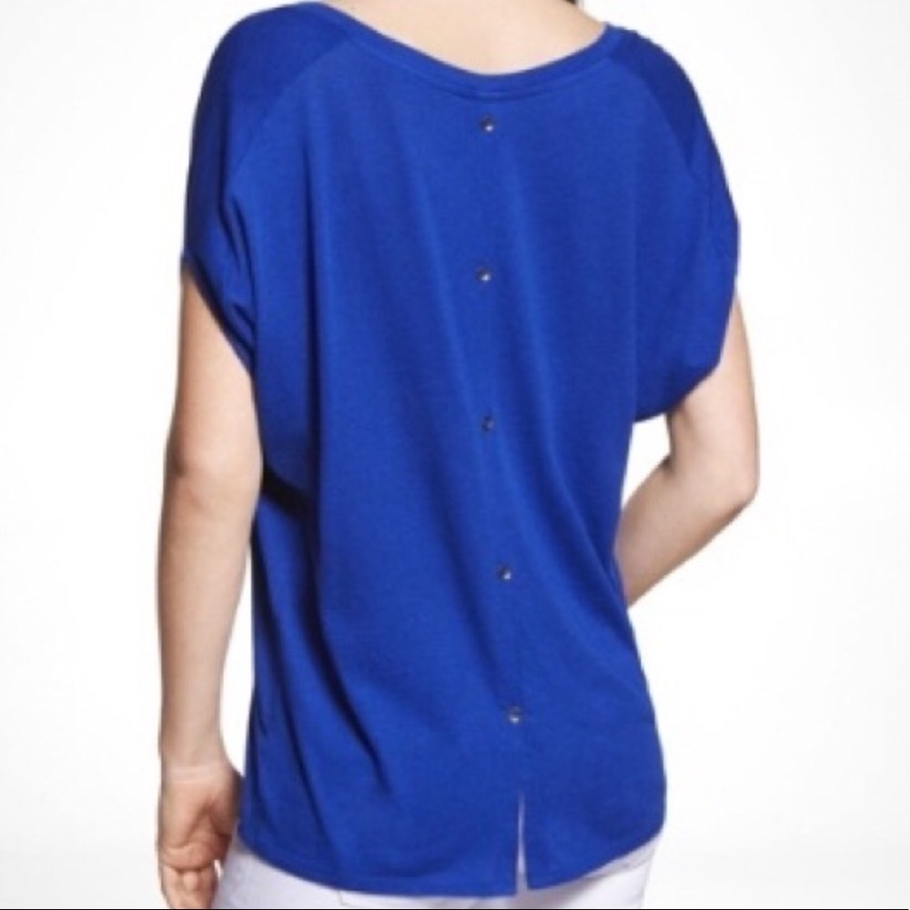 Express Blue Button Back Top